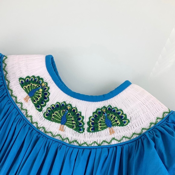 Ruah Shalom Designs Hand Smocked Peacock Dress girl SZ 2T EUC - Picture 3 of 12